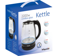 Infapower Cordless Glass Kettle 1.7L