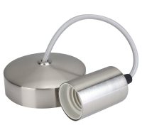6 inch E27 Contemporary Satin Chrome Pendant Set, Silver Cord.
