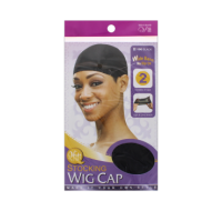 Black stocking wig cap with wide band, 2 pack
