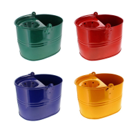 Colour metal mop buckets in assorted colours, side view