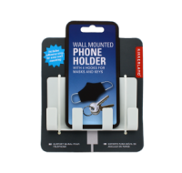 Wall mounted phone holder with four hooks for storage