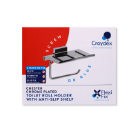 CHROME TOILET ROLL HOLDER WITH ANTI-SLIP SHELF