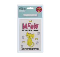 Meow Birthday Invites Cards 16 pack with cat theme