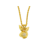 Large gold Playboy pendant necklace featuring the Playboy logo