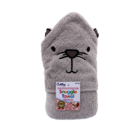 Embroidered Grey Cotton Hooded Baby Snuggle Towel by Rysons