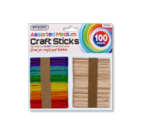 Rysons Coloured Medium Craft Sticks 100 Pack assorted colours