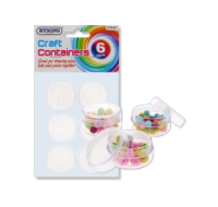 Six clear plastic craft storage containers stacked together