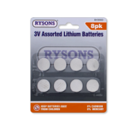 Rysons 3V Lithium Coin Cell Battery Assortment 8 Pack