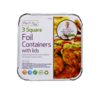 Rysons Square Aluminium Foil Containers with Lids, 3-Pack