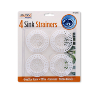 Four stainless steel sink strainers in a pack