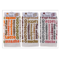 Velour Coffee Types Printed Tea Towels 3pk Wholesale Rysons