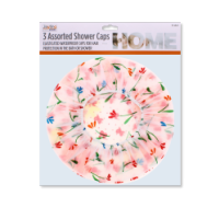 Pack of 3 reusable PVC shower caps in assorted colours