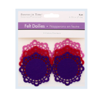 Six felt doilies in assorted glamorous colours