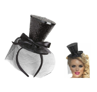 Mini Glitter Top Hat Headband Black