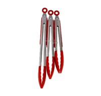 Red silicone tongs, pack of three, heat resistant