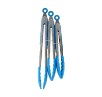 Blue silicone tongs pack of three on display