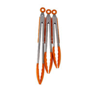 Pack of three orange silicone kitchen tongs