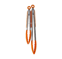 Orange silicone kitchen tongs 2-pack, close-up view.