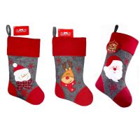 Christmas Craft Stockings in red and grey, three assorted designs