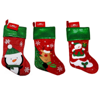CHRISTMAS CRAFT STOCKING SNOWFLAKE GREEN RED 3 DESIGNS