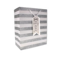 Silver Striped Gift Bag with Festive Tag