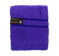Premium purple hand towels stacked neatly, clearance item