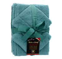 Satin Towel Set Aqua 6pcs including bath, hand, face towels.