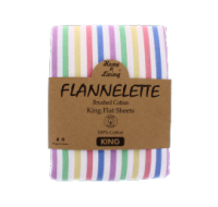 Flannelette king size flat sheet in a candy stripe