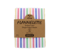 Flannelette candy stripe single fitted sheet 100% brushed cotton