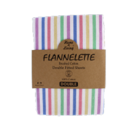 Flannelette double fitted sheet with candy stripe pattern.