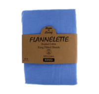 Blue flannelette king fitted sheet made from brushed cotton.