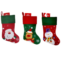 Assorted red and green Christmas craft stockings with festive designs