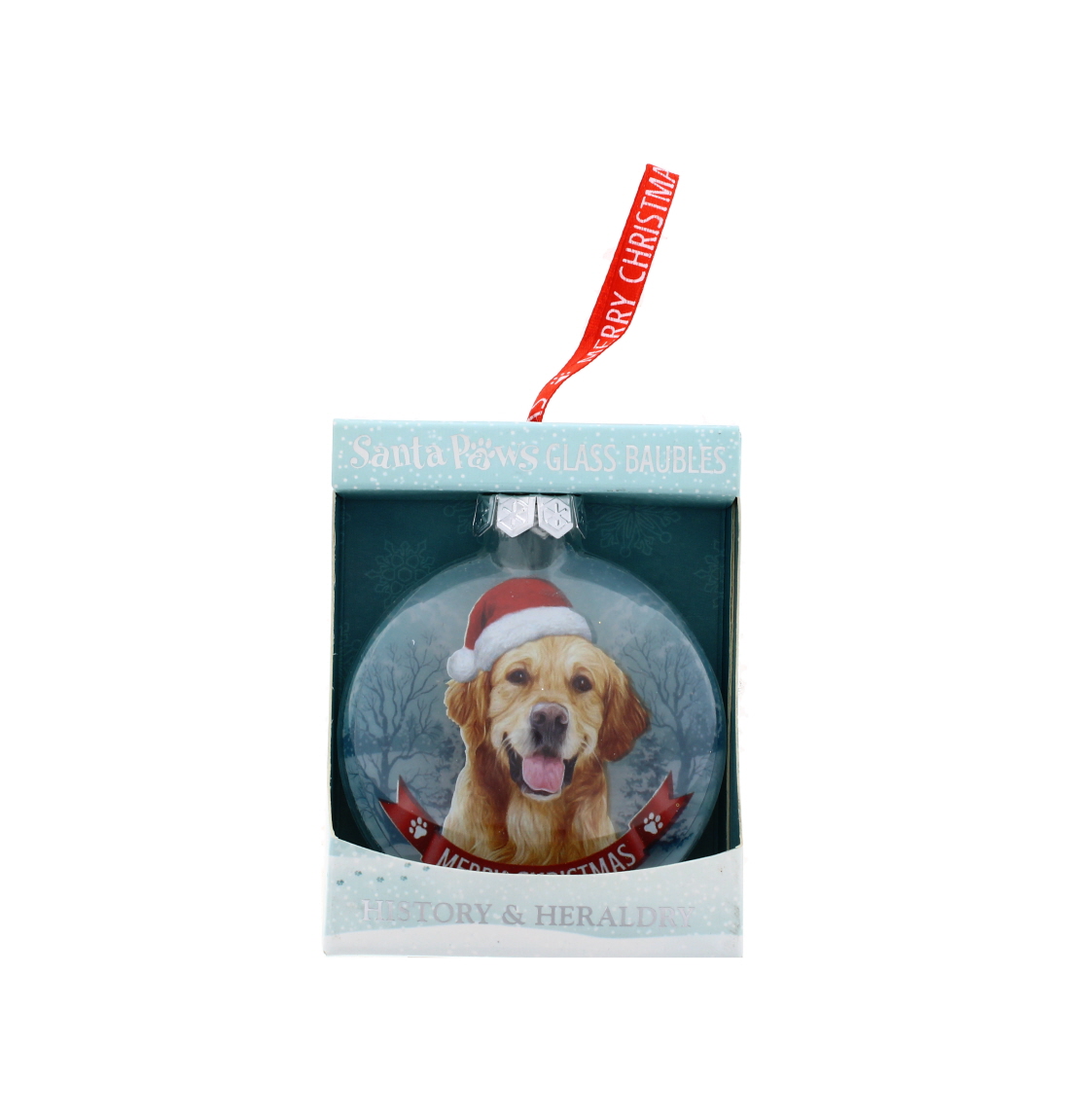 Santa Paws Golden Retriever Glass Bauble