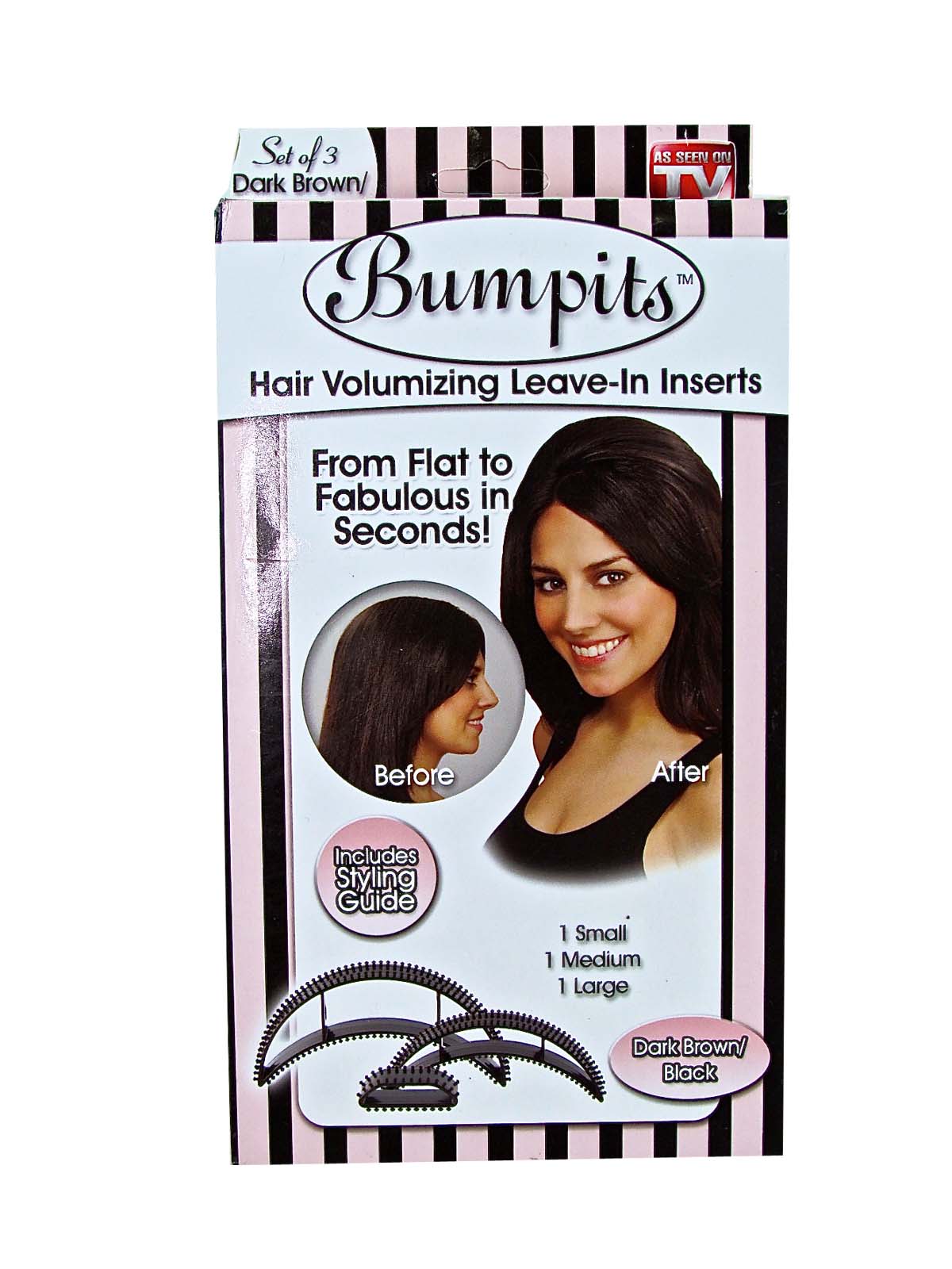 Bumpits Hair Volumizing Inserts, Dark Brown / Black, 3 Pack