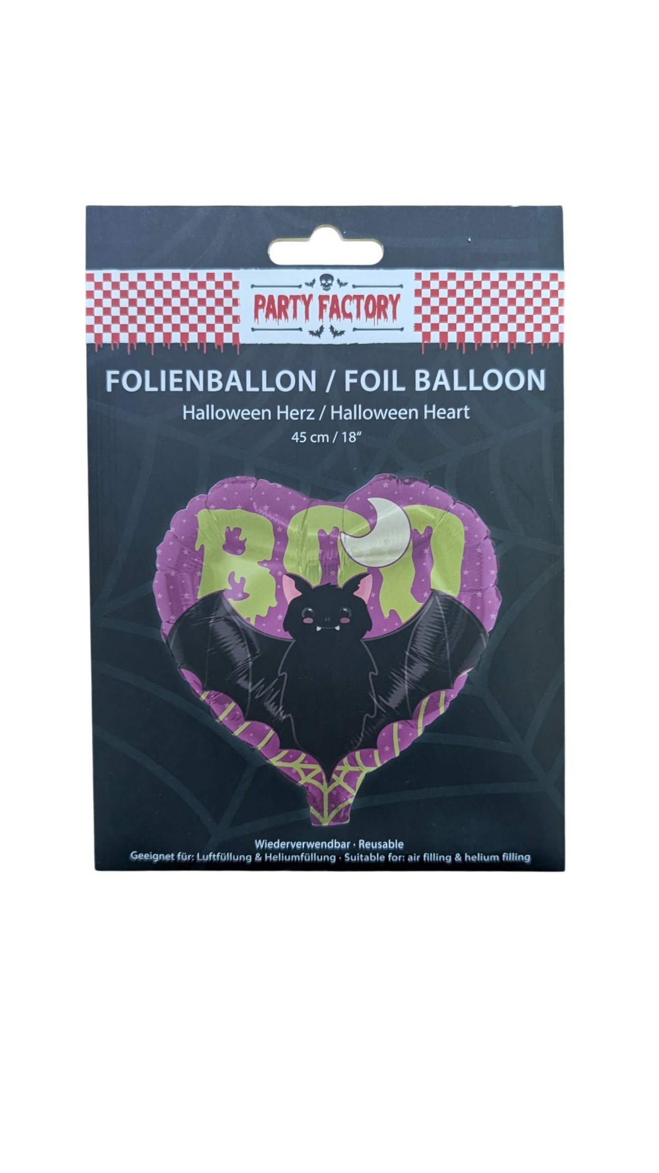 Foil Balloon, Halloween Bat Heart, 45cm