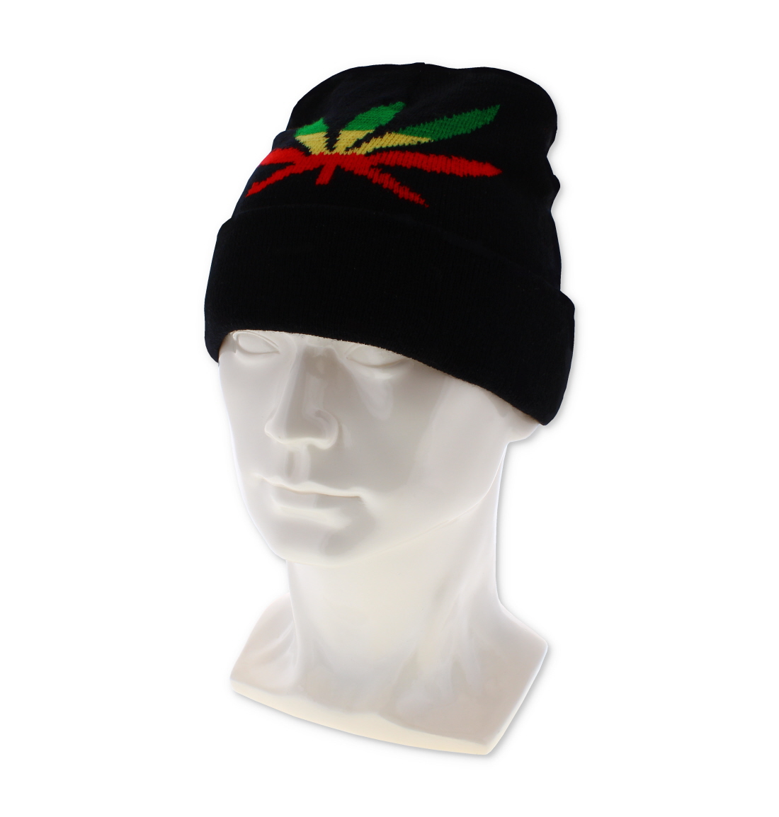 Rasta Leaf Knit Winter Beanie Hat Black