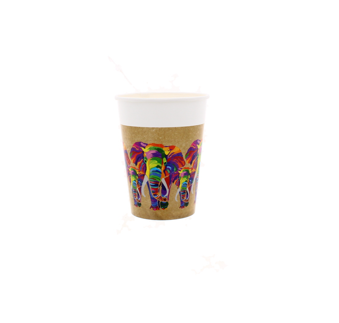 Elephant Print Compostable Paper Cups 200ml – Pack of 8