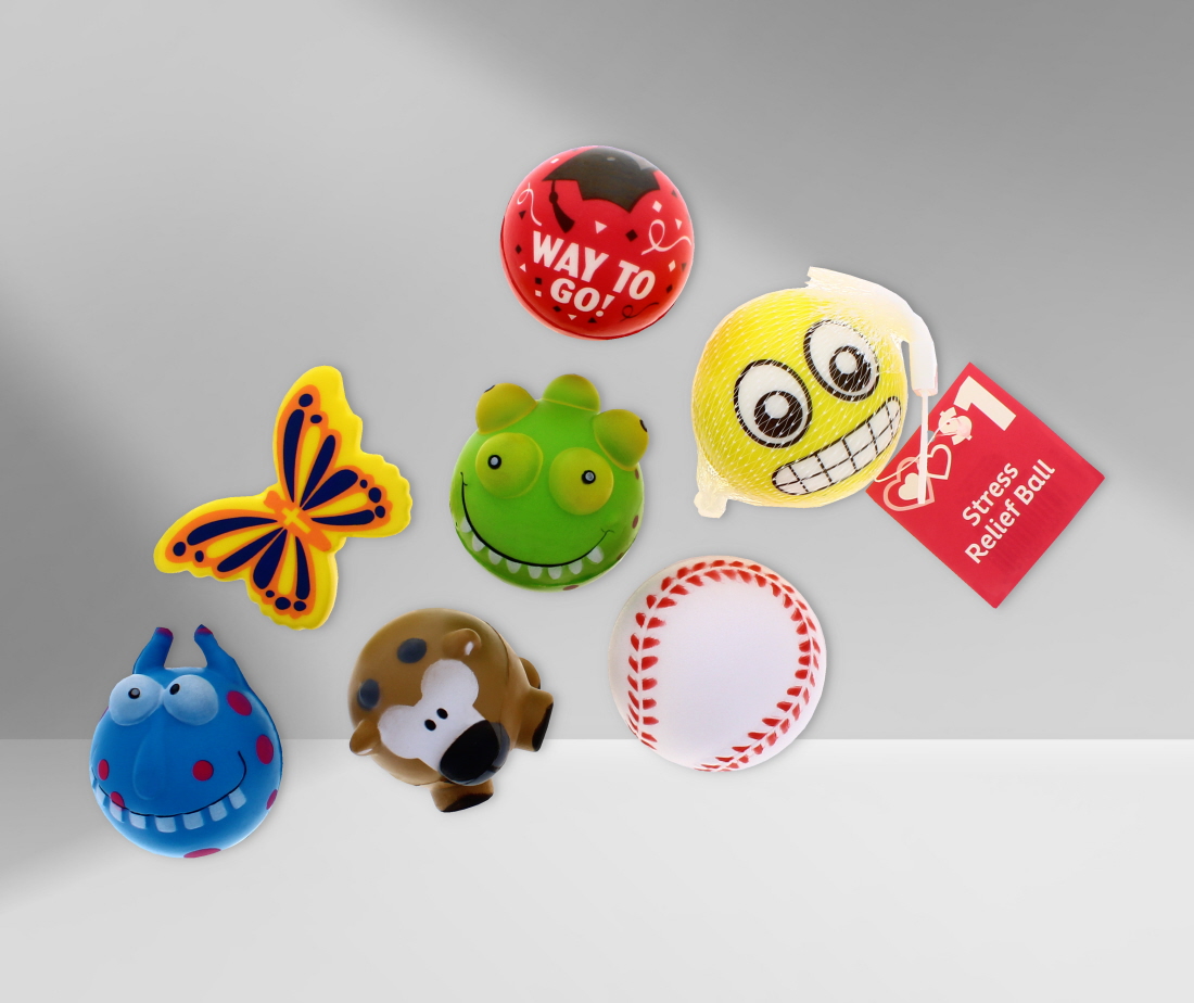 Stress Balls Assorted Colours & Designs Pack of 6