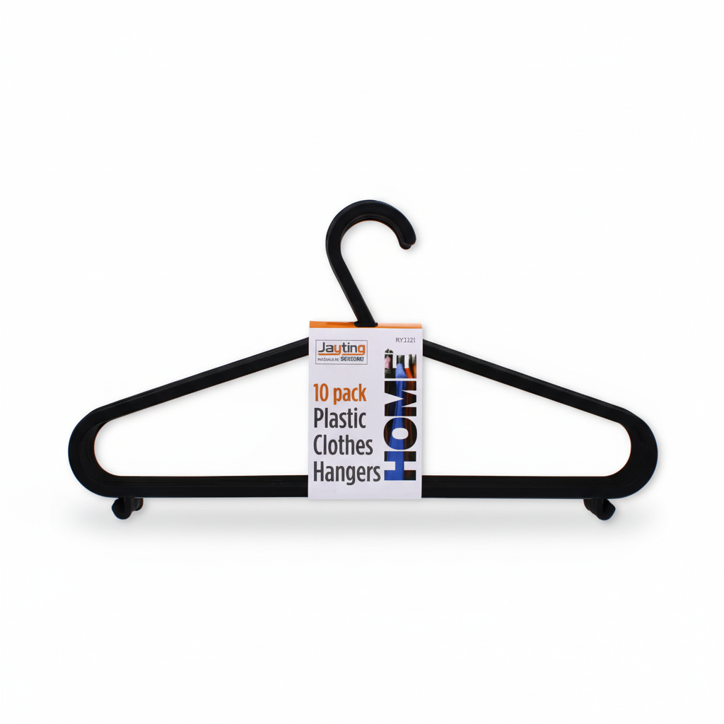 Black Plastic Clothes Hangers, 10 Pack