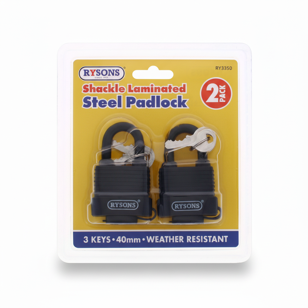 Shackle Laminated Steel Padlock 2 Pack 3 Keys Weather Resistant 40mm