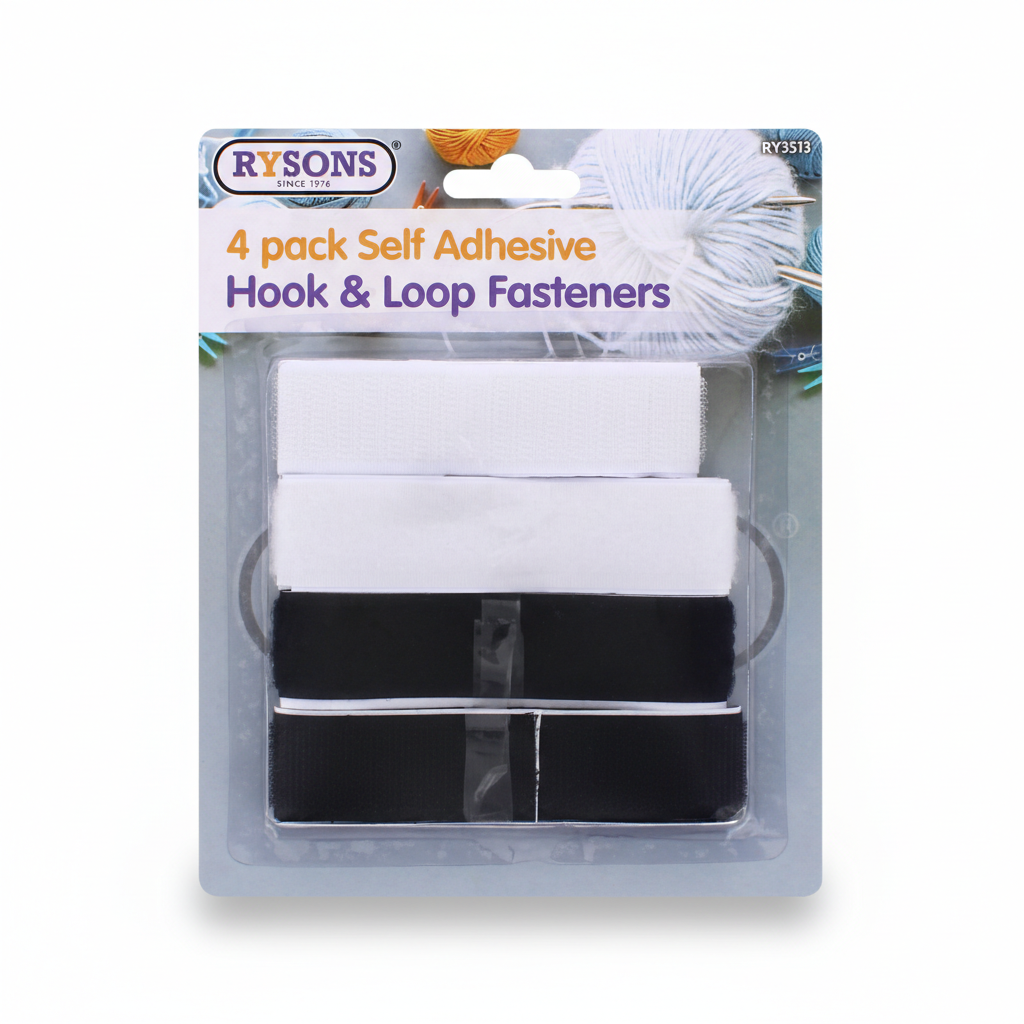 Self Adhesive Hook & Loop Fasteners White Black 4 Pack 25x495mm