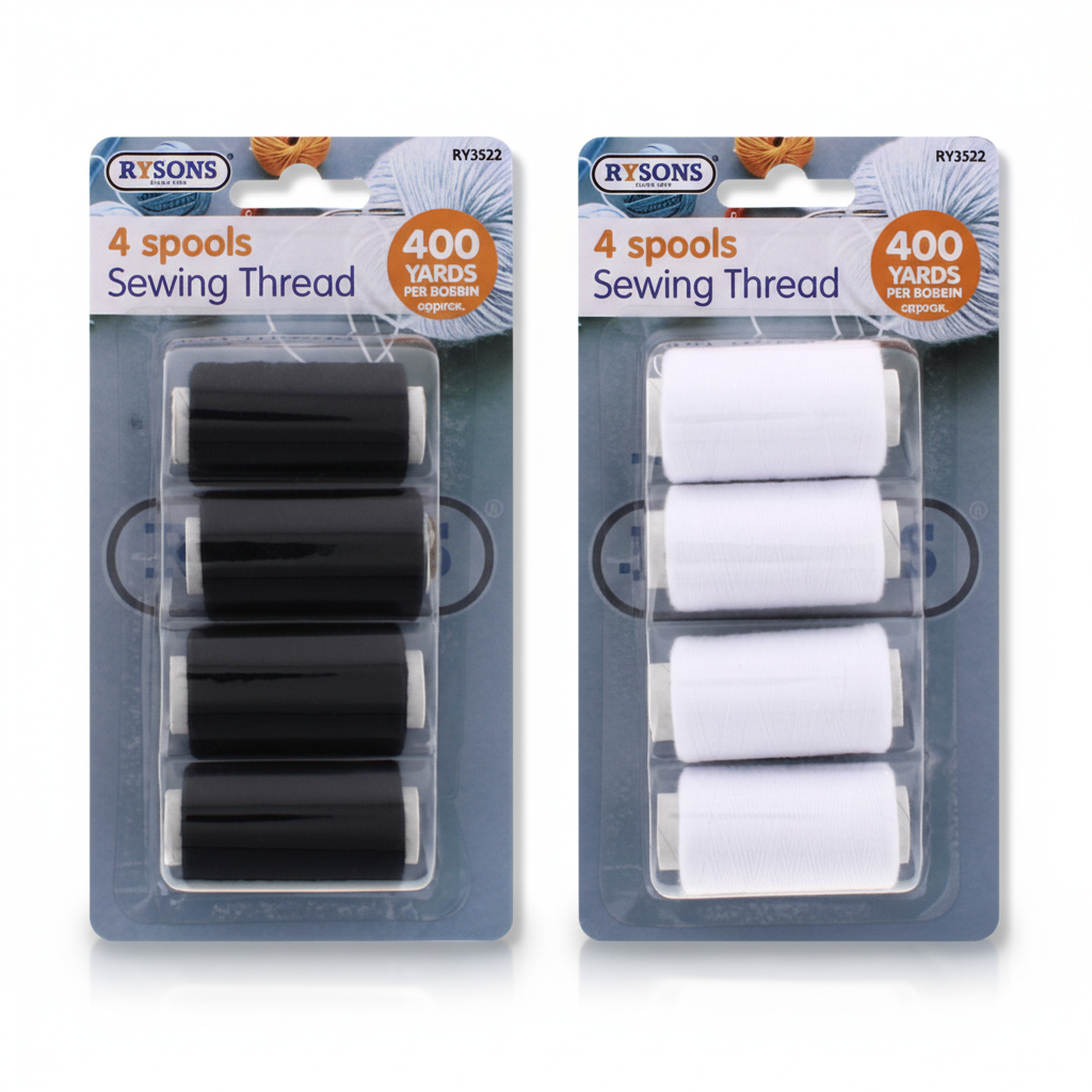 Sewing Thread Black & White 4 Pack 400 Yards