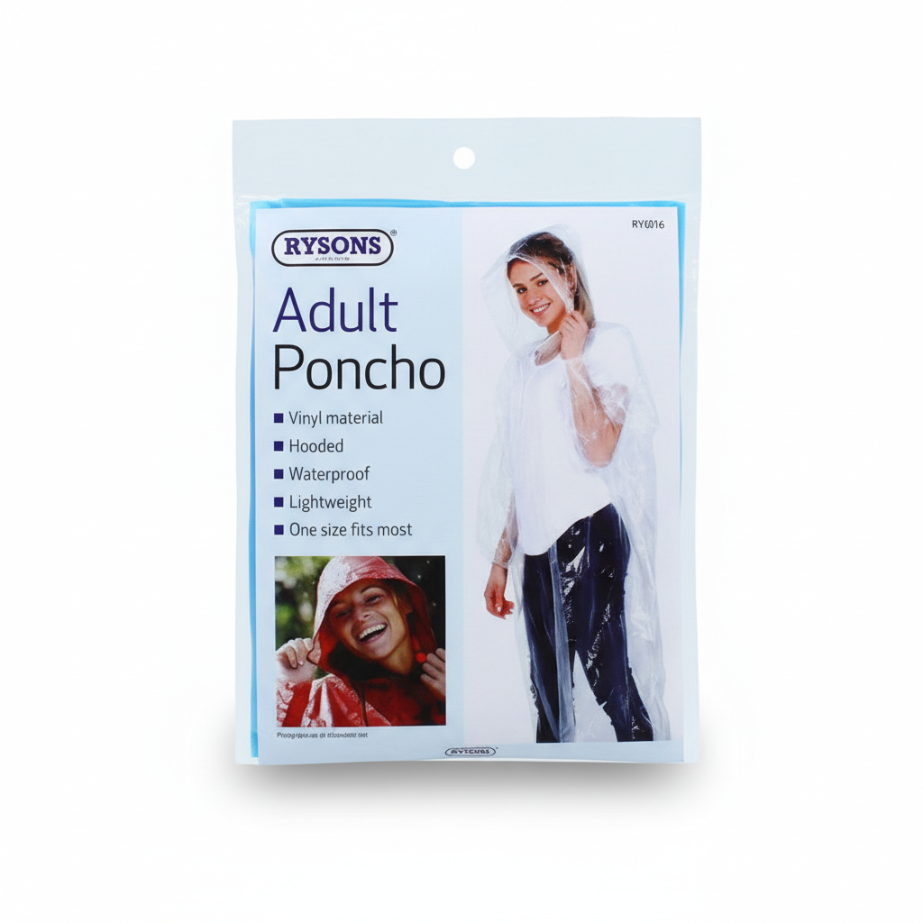 Adult Waterproof Hooded Poncho Assorted Colours