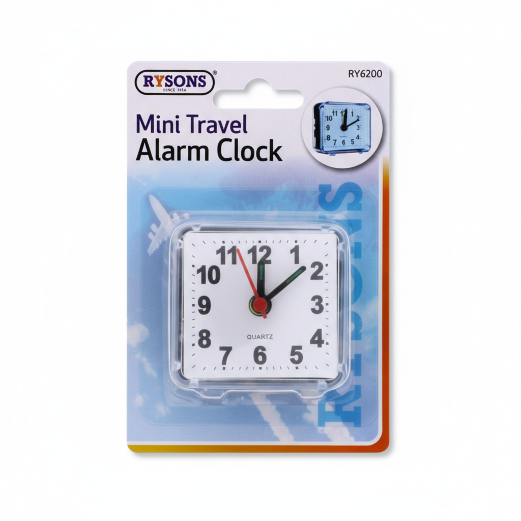 Mini Travel Alarm Clock (Assorted Colours)