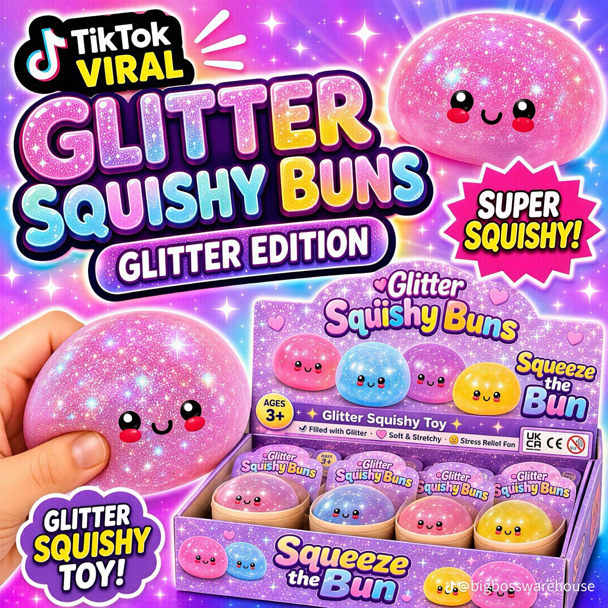 Glittery Squishy Bun Toy Stress Relief