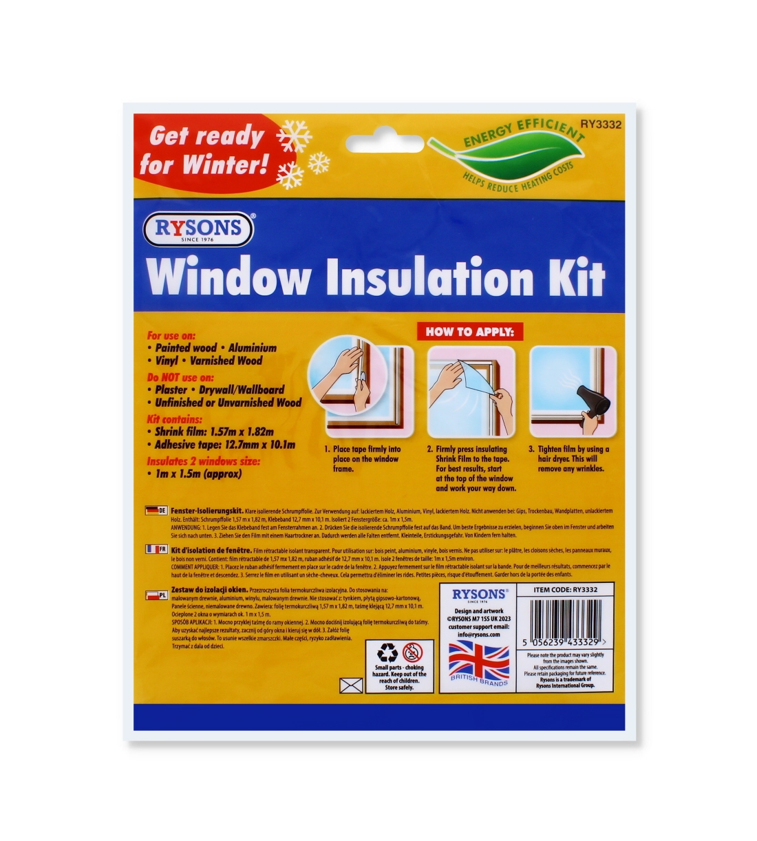 Wholesale Rysons Window Insulation Kit Window Insulation Film Bulk