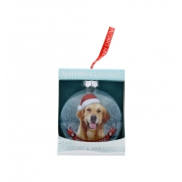 SANTA PAWS GOLDEN RETRIEVER GLASS BAUBLE
