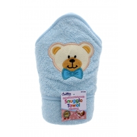 CUDDLES EMBROIDERED BABY BATH SNUGGLE TOWEL WITH HOOD BLUE