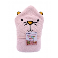 CUDDLES EMBROIDERED BABY BATH SNUGGLE TOWEL WITH HOOD PINK