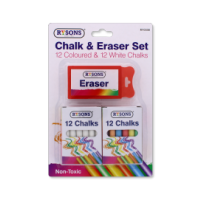 Chalk & Eraser Set 12 Coloured & 12 White 